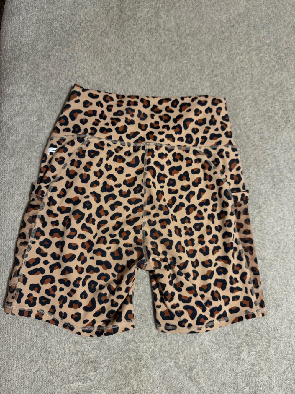 Fabletics Leopard Print High-Rise Bike Shorts - Tan, Black